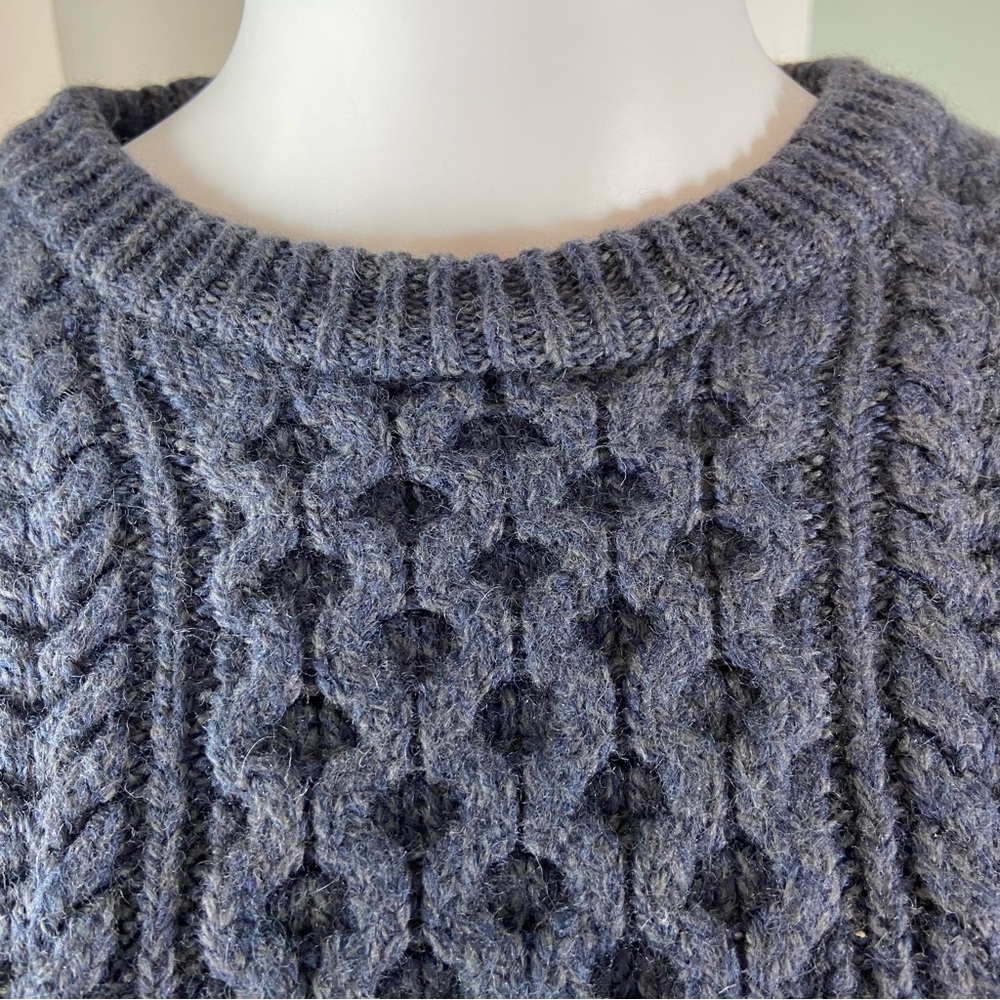 Aran Sweater Market Heavyweight Blue/Gray Cable Knit Sweater Irish Wool Ireland - Picture 7 of 9